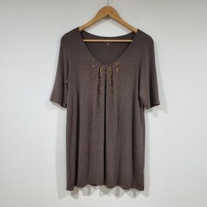 Eileen Fisher Sequin Detail Ruched Neck Top Women's Petite Size M